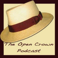 The Open Crown Podcast cover art &mdash; a cream panama hat with a burgundy band